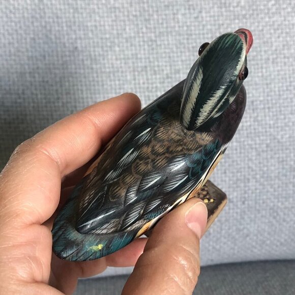 VINTAGE Hand Painted Wood Duck On Small Log 4 x 3 inches - Picture 6 of 12